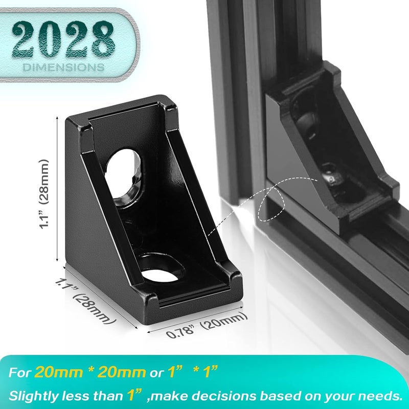 PETOX 30 Set Black 2020 Series Aluminum Extrusion Profile Connector, Includes 1pc Wrench, 30pcs 2028 Corner Bracket, 60pcs T-Slot Sliding Nuts and M5 Hex Screw Bolt for 20S Aluminum Rail Accessories - Image 4